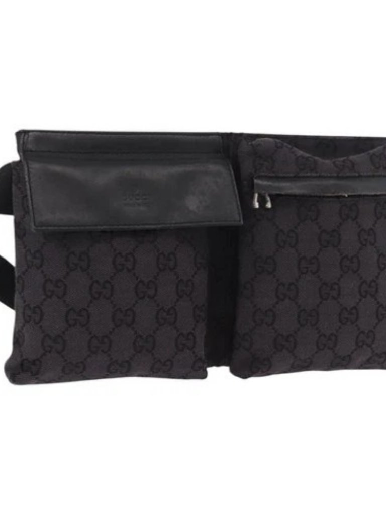 Gucci Gg Canvas Waist Bag Black Silver 018 1621 Auth 187778